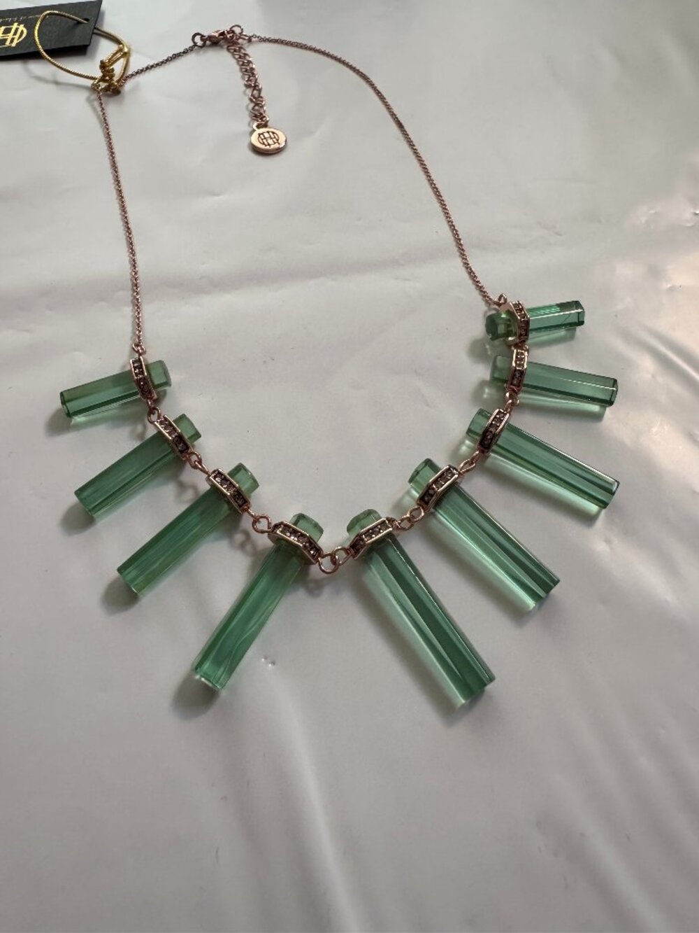 House of Harlow 1960 Tourmaline Rose Gold Green Chrysalis Collar Necklace